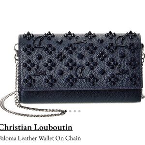 Sold! Christian Louboutin CL Paloma Navy Embellished Wallet on Chain silver